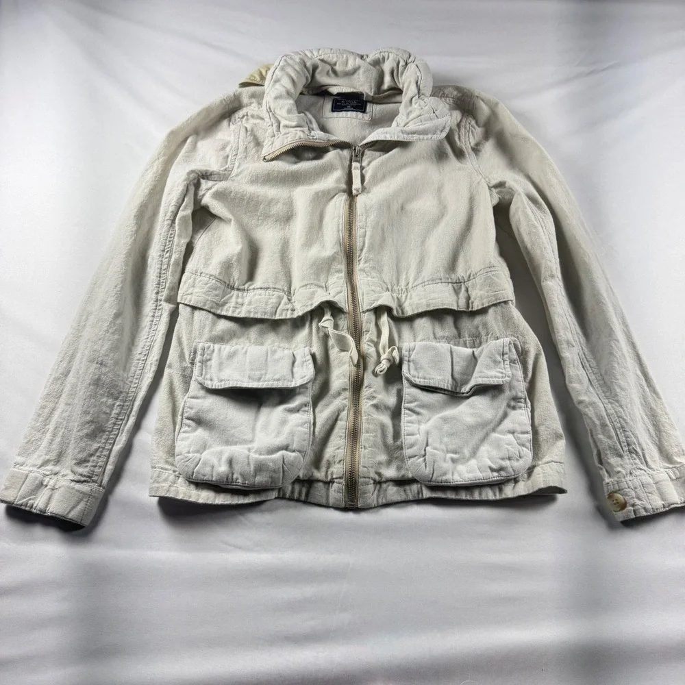 Abercrombie &‎ Fitch Womens XS Beige Utility Jacket Full Zip Drawstring Waist